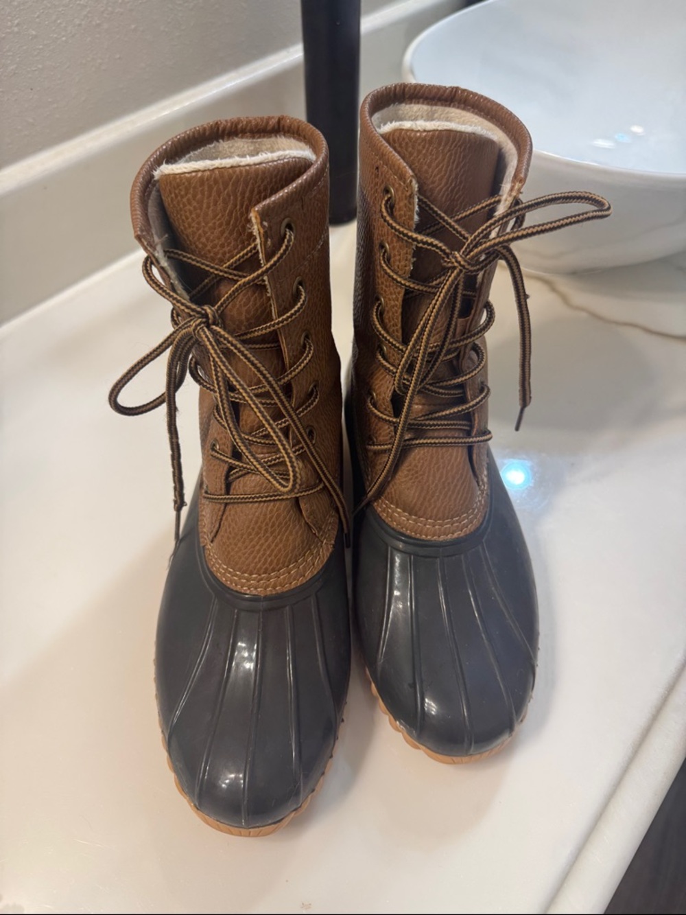 Women Waterproof Brown and Black Duck Boots